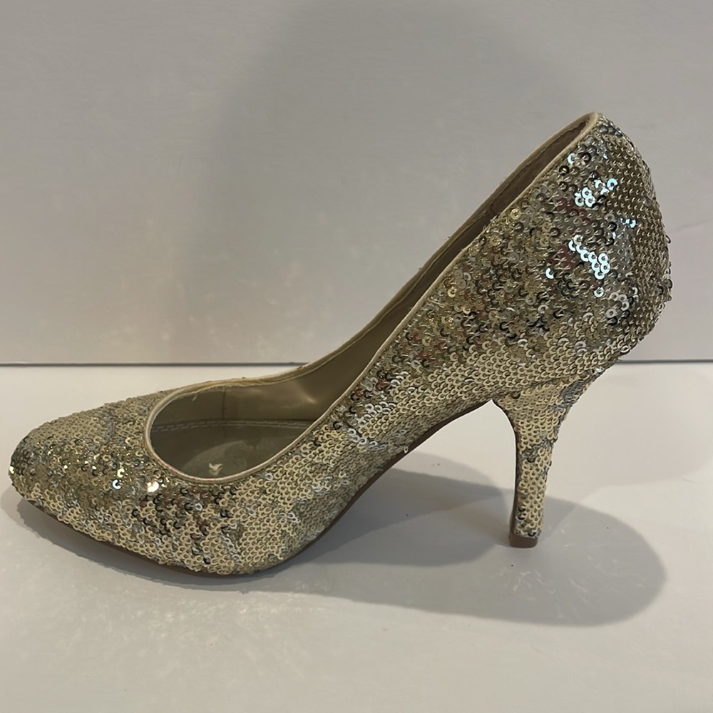 White House Black Market Gold Heels with Crystal Embellishments - Picture 7 of 8